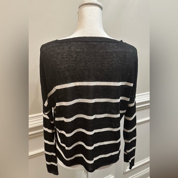 Eileen Fisher Fine Organic Linen Crepe Stripe Sheer Crop Top sz XS - Picture 7 of 14